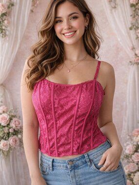 Torrid Pink Lace Corset Top Y2K Coquette Power Mesh Crop Bustier Plus Size 5X